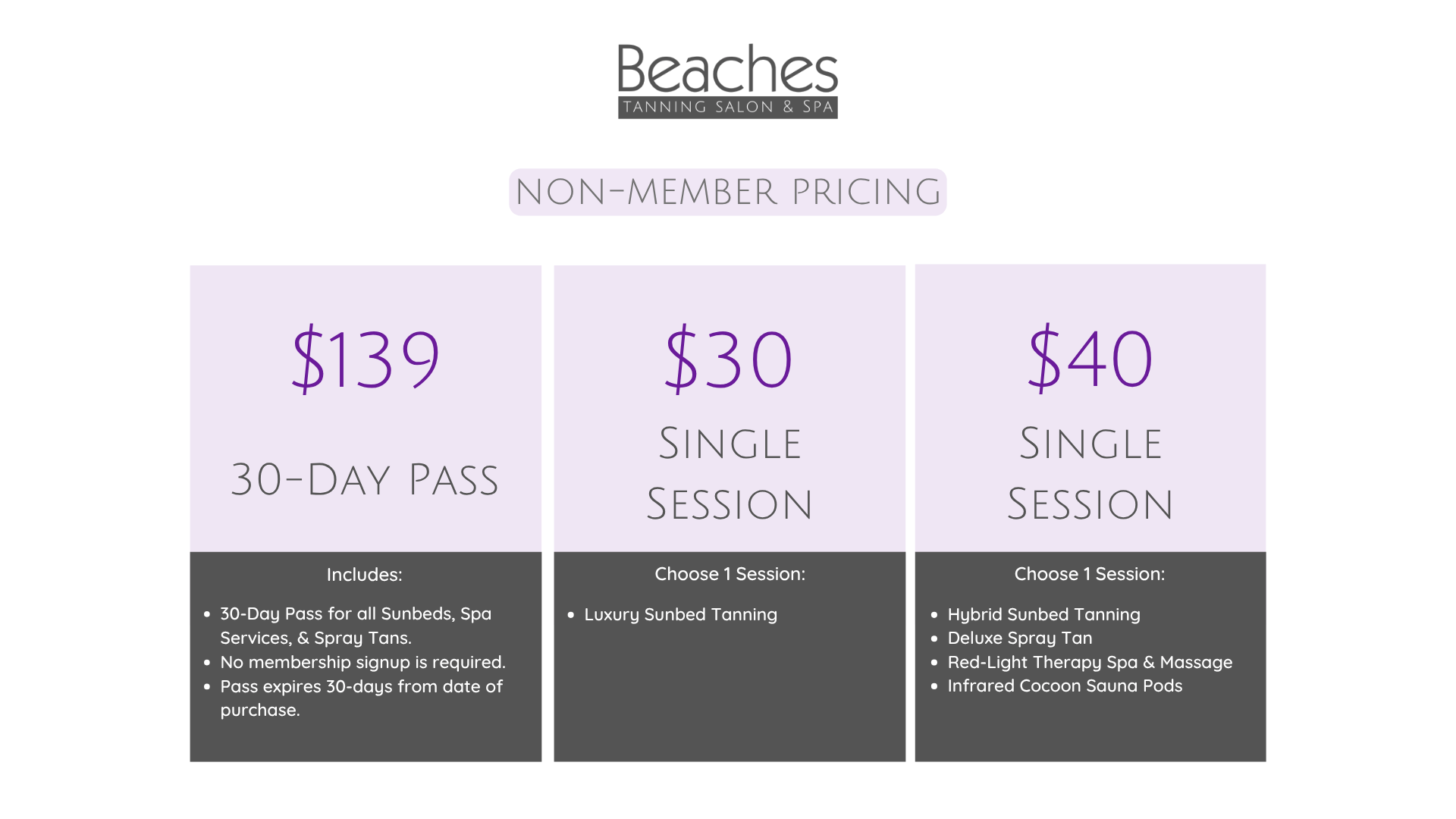 Beaches Tanning Salon & Spa Pricing